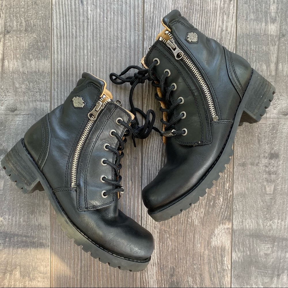 HARLEY DAVIDSON Alysa Black Leather Motorcycle Riding Combat Boots 7.5